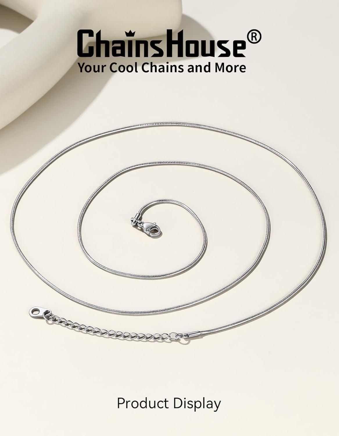 imageChainsHouse Snake Chain Necklace for Women 12mm 1430 Adjustable with 5cm Extender for Pendants Lockets Rose GoldStainless SteelBlack14K Gold Hypoallergenic Dainty Jewelry GiftJ 12MMSilver