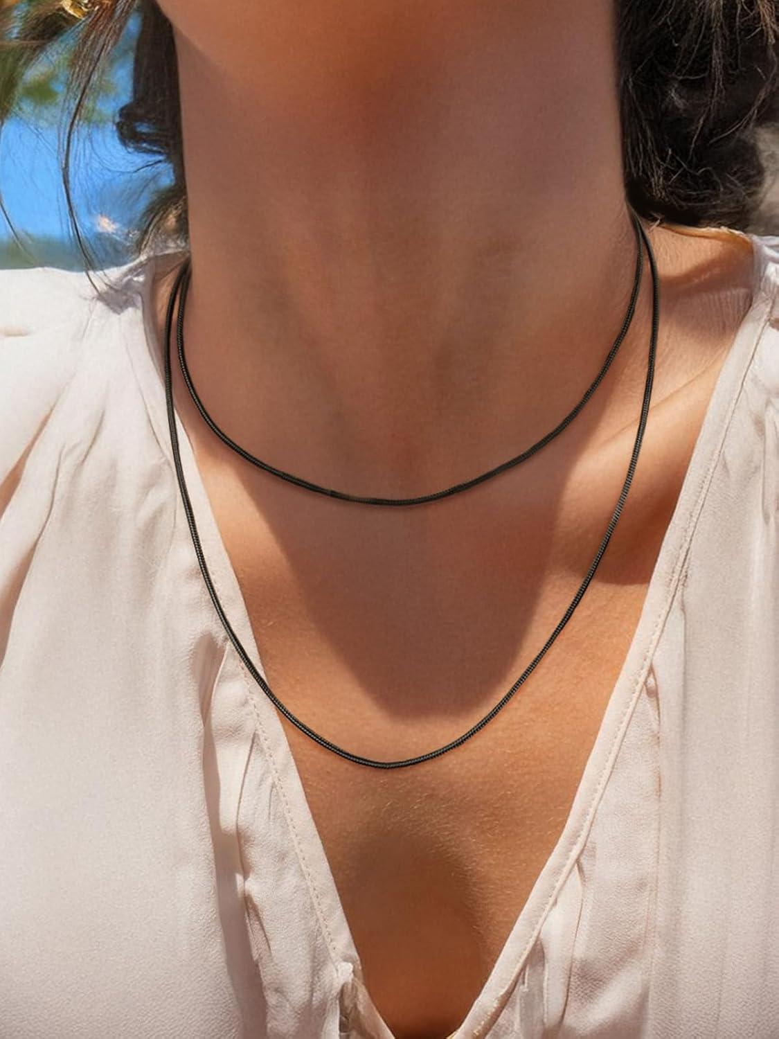 imageChainsHouse Snake Chain Necklace for Women 12mm 1430 Adjustable with 5cm Extender for Pendants Lockets Rose GoldStainless SteelBlack14K Gold Hypoallergenic Dainty Jewelry GiftO 15MMBlack