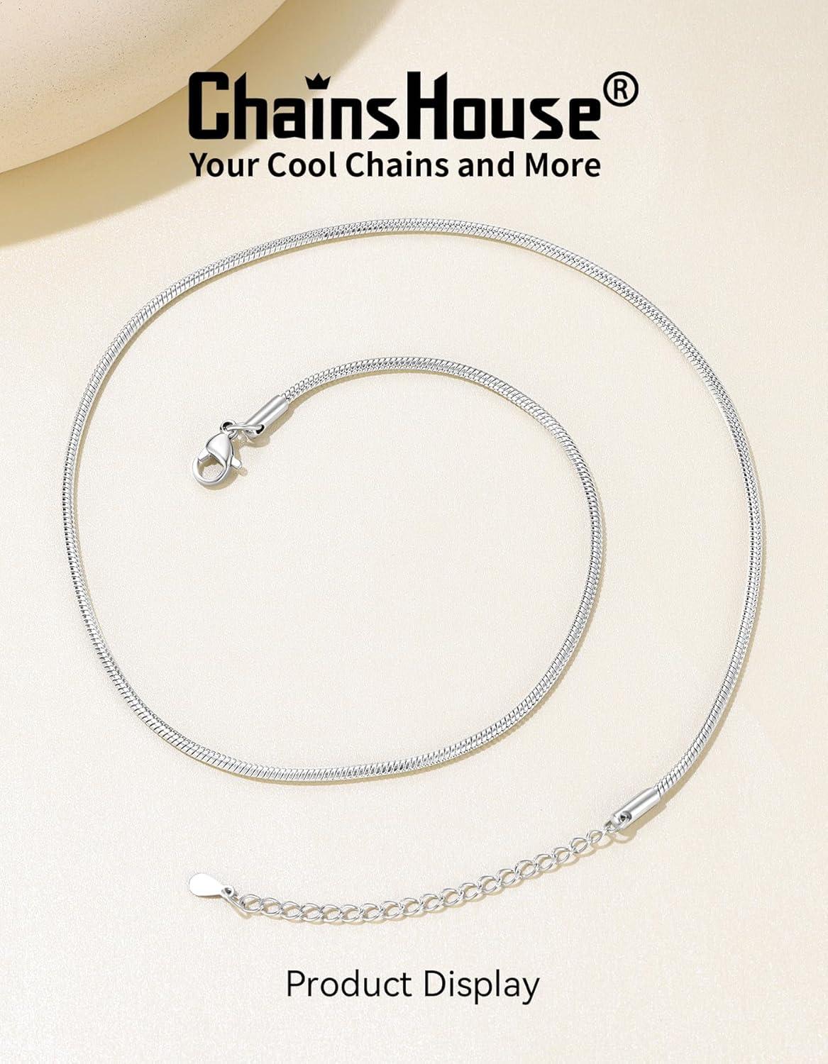 imageChainsHouse Snake Chain Necklace for Women 12mm 1430 Adjustable with 5cm Extender for Pendants Lockets Rose GoldStainless SteelBlack14K Gold Hypoallergenic Dainty Jewelry GiftK 15MMSilver