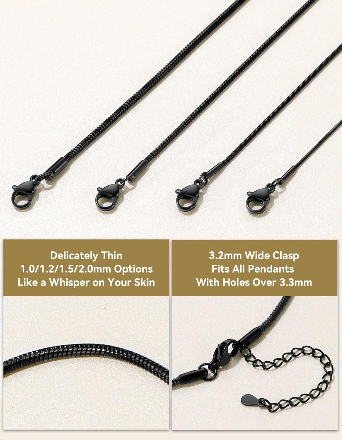 imageChainsHouse Snake Chain Necklace for Women 12mm 1430 Adjustable with 5cm Extender for Pendants Lockets Rose GoldStainless SteelBlack14K Gold Hypoallergenic Dainty Jewelry GiftO 15MMBlack