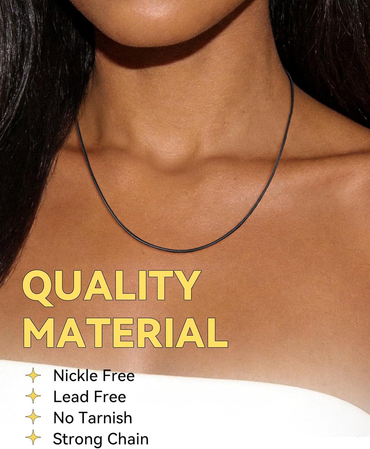 imageChainsHouse Snake Chain Necklace for Women 12mm 1430 Adjustable with 5cm Extender for Pendants Lockets Rose GoldStainless SteelBlack14K Gold Hypoallergenic Dainty Jewelry GiftO 15MMBlack