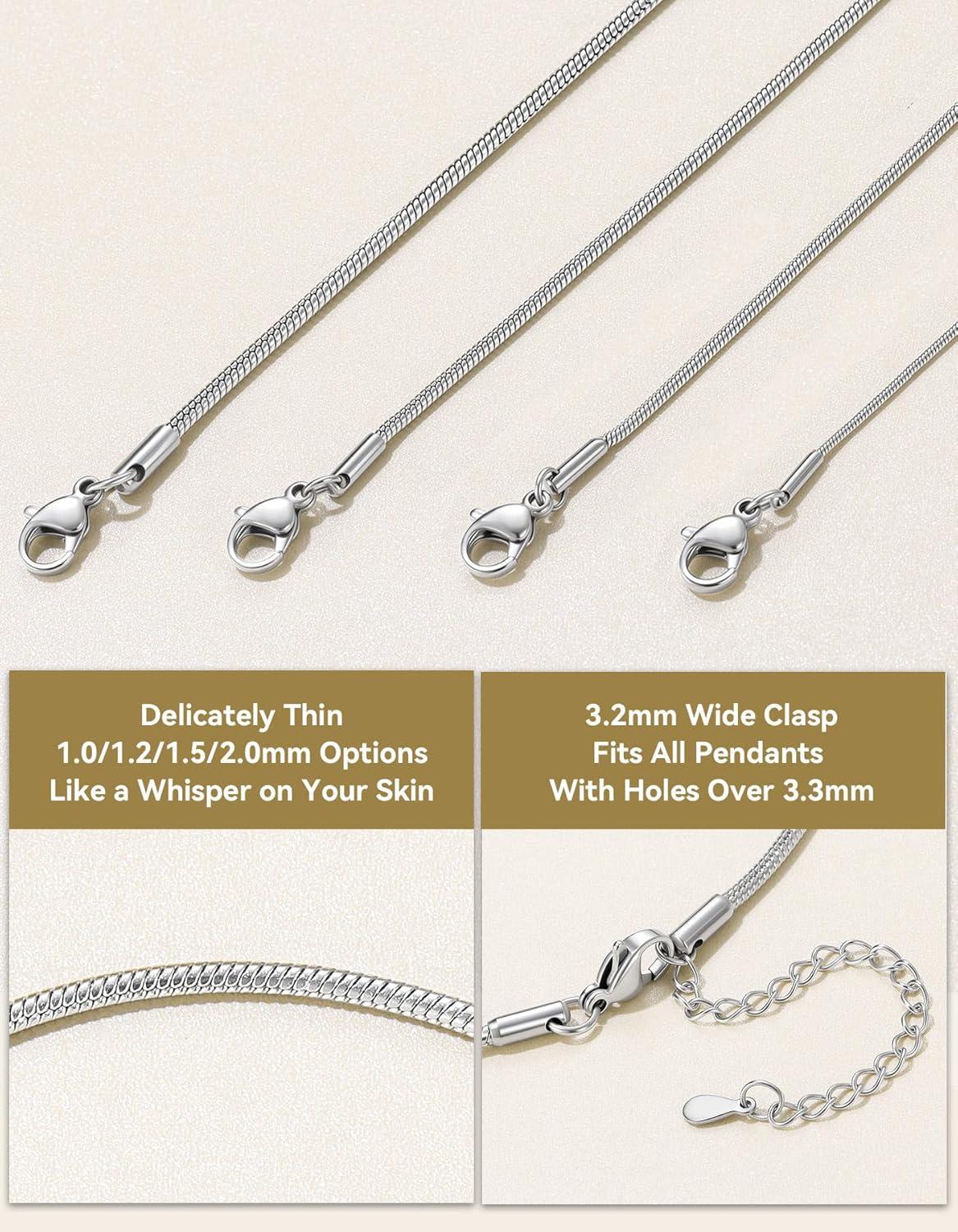 imageChainsHouse Snake Chain Necklace for Women 12mm 1430 Adjustable with 5cm Extender for Pendants Lockets Rose GoldStainless SteelBlack14K Gold Hypoallergenic Dainty Jewelry GiftJ 12MMSilver