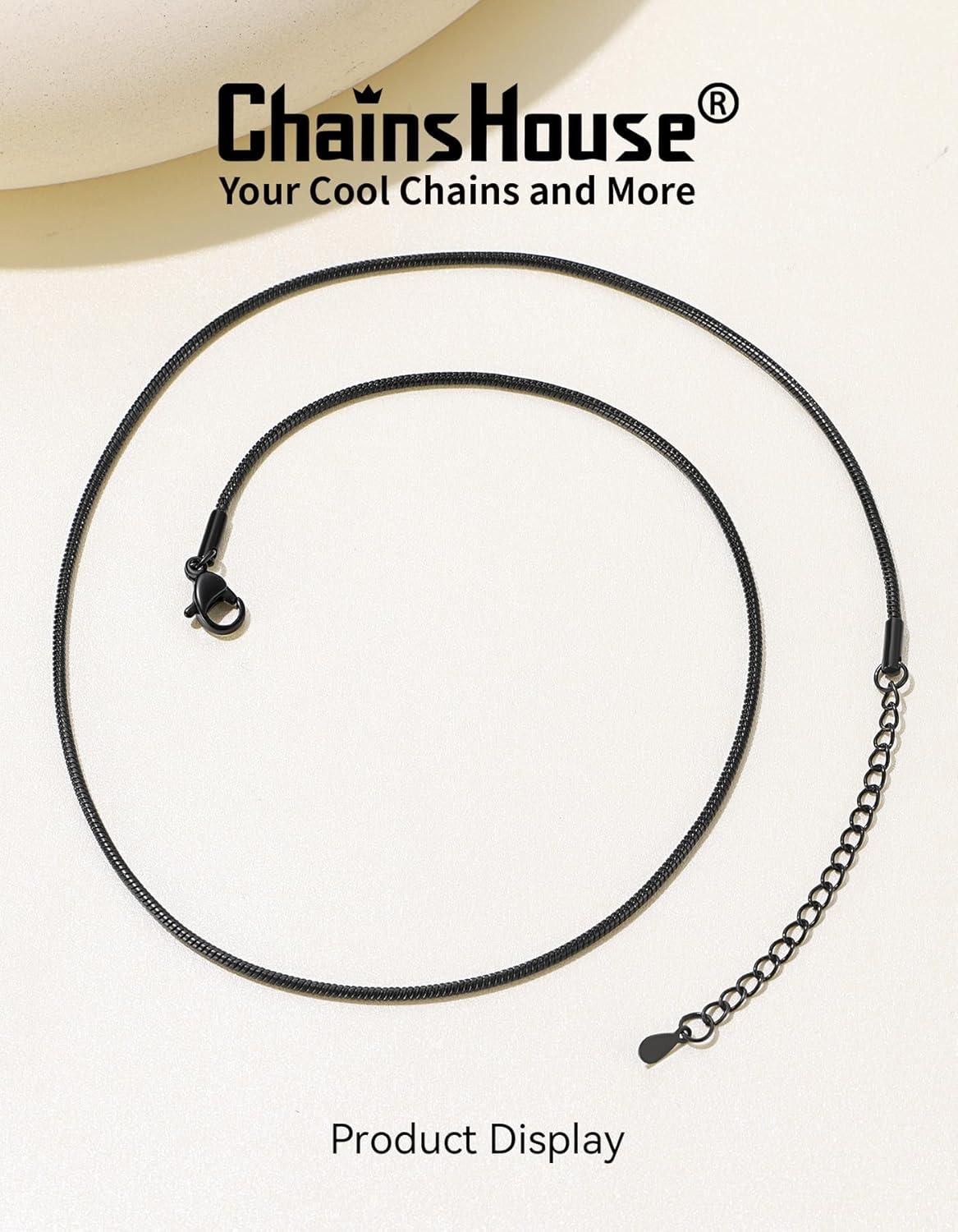 imageChainsHouse Snake Chain Necklace for Women 12mm 1430 Adjustable with 5cm Extender for Pendants Lockets Rose GoldStainless SteelBlack14K Gold Hypoallergenic Dainty Jewelry GiftO 15MMBlack
