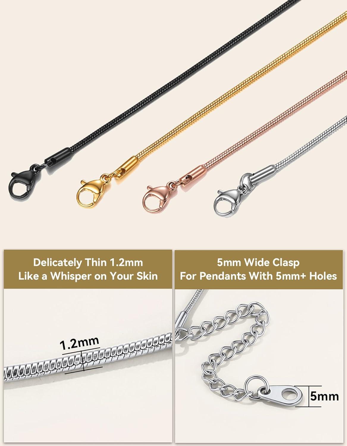 imageChainsHouse Snake Chain Necklace for Women 12mm 1430 Adjustable with 5cm Extender for Pendants Lockets Rose GoldStainless SteelBlack14K Gold Hypoallergenic Dainty Jewelry GiftJ 12MMSilver
