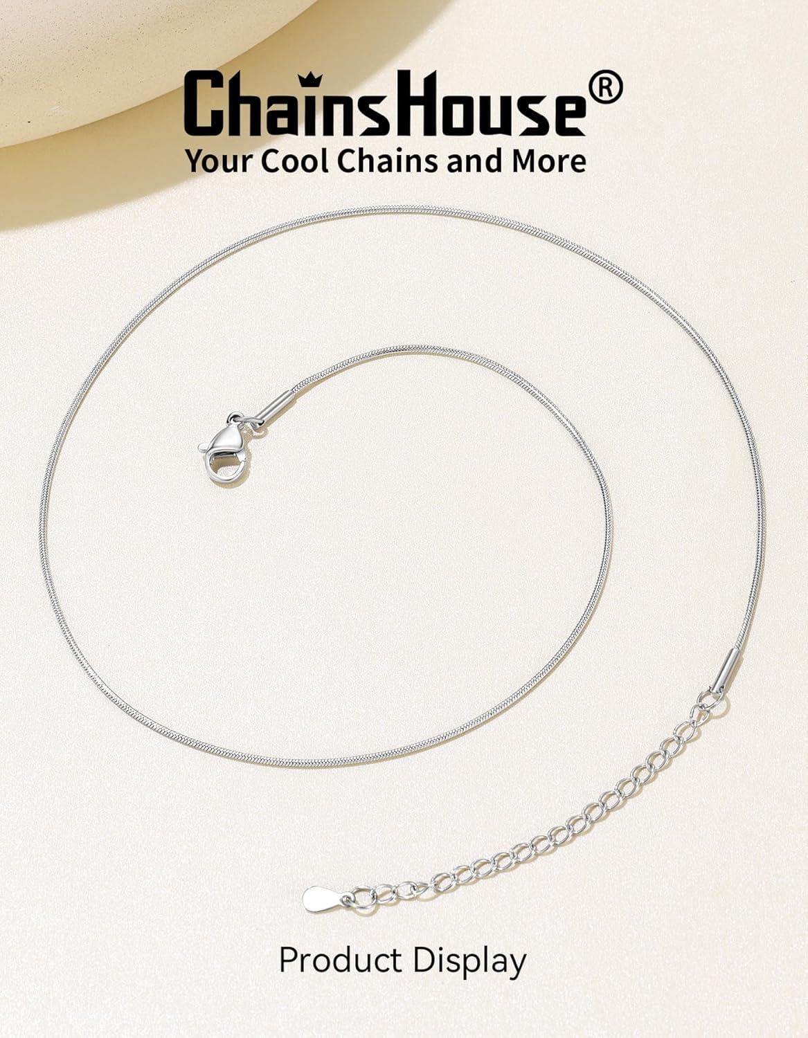 imageChainsHouse Snake Chain Necklace for Women 12mm 1430 Adjustable with 5cm Extender for Pendants Lockets Rose GoldStainless SteelBlack14K Gold Hypoallergenic Dainty Jewelry GiftI 1MMSilver