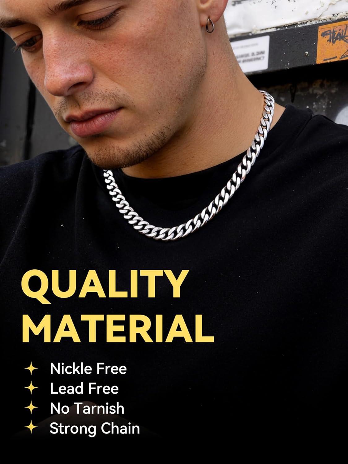 imageChainsHouse Stainless Steel Cuban Link Chain for Men Black 14K Gold Plated Cuban Chain Necklace with Iced Out Diamond Clasp 6mm9mm12mm Width1830 Send Gift Boxb 9mm widthsteel