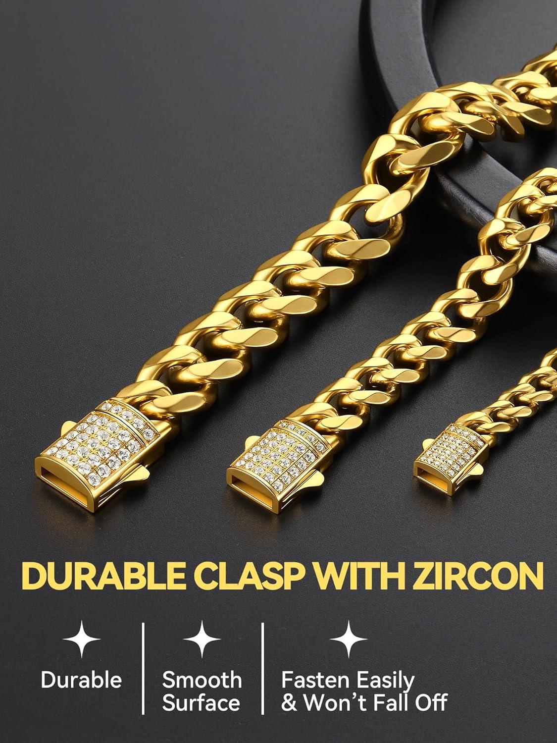 imageChainsHouse Stainless Steel Cuban Link Chain for Men Black 14K Gold Plated Cuban Chain Necklace with Iced Out Diamond Clasp 6mm9mm12mm Width1830 Send Gift Boxd 6mm widthgold
