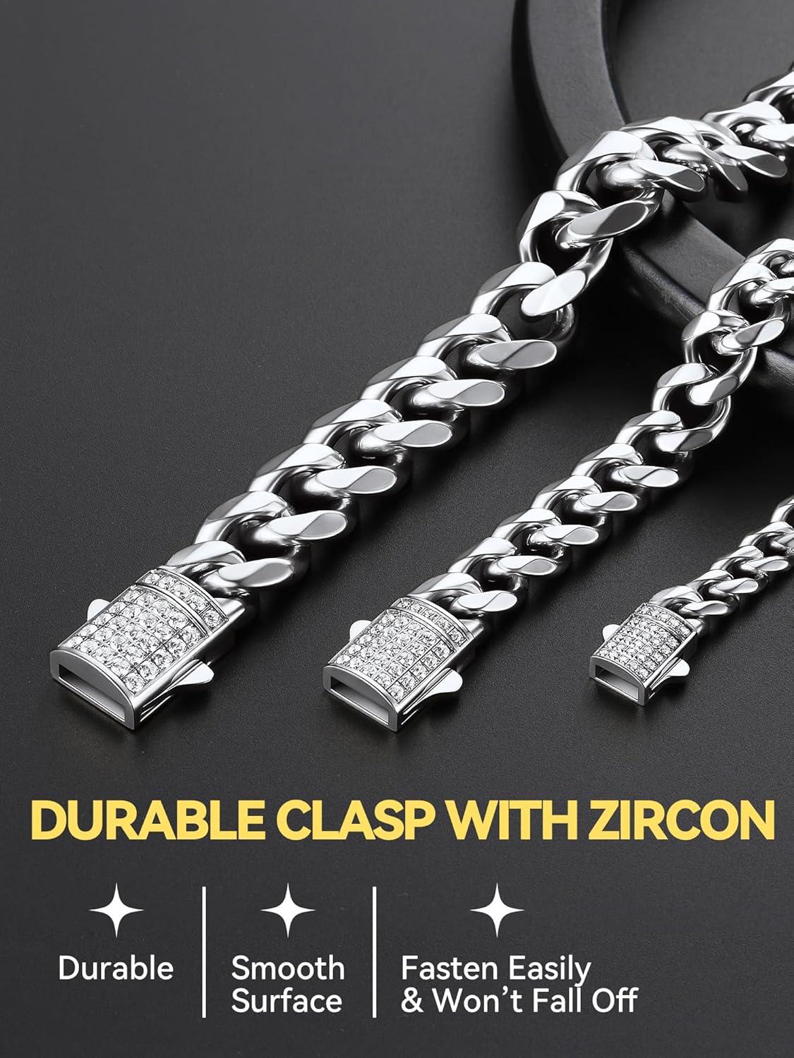 imageChainsHouse Stainless Steel Cuban Link Chain for Men Black 14K Gold Plated Cuban Chain Necklace with Iced Out Diamond Clasp 6mm9mm12mm Width1830 Send Gift Boxa 6mm widthsteel