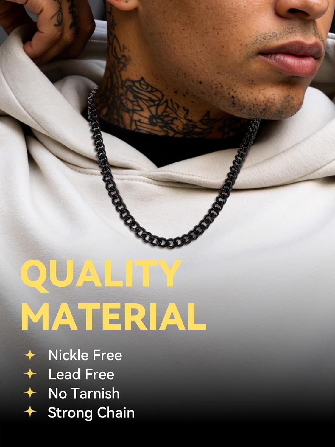 imageChainsHouse Stainless Steel Cuban Link Chain for Men Black 14K Gold Plated Cuban Chain Necklace with Iced Out Diamond Clasp 6mm9mm12mm Width1830 Send Gift Boxg6mm widthblack