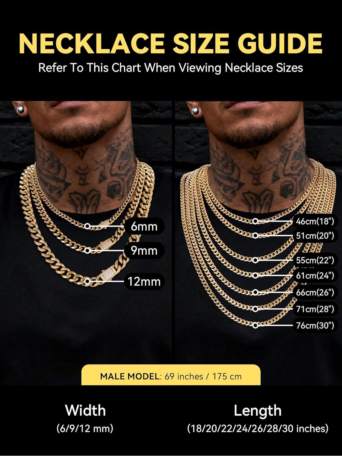 imageChainsHouse Stainless Steel Cuban Link Chain for Men Black 14K Gold Plated Cuban Chain Necklace with Iced Out Diamond Clasp 6mm9mm12mm Width1830 Send Gift Boxf12mm widthgold