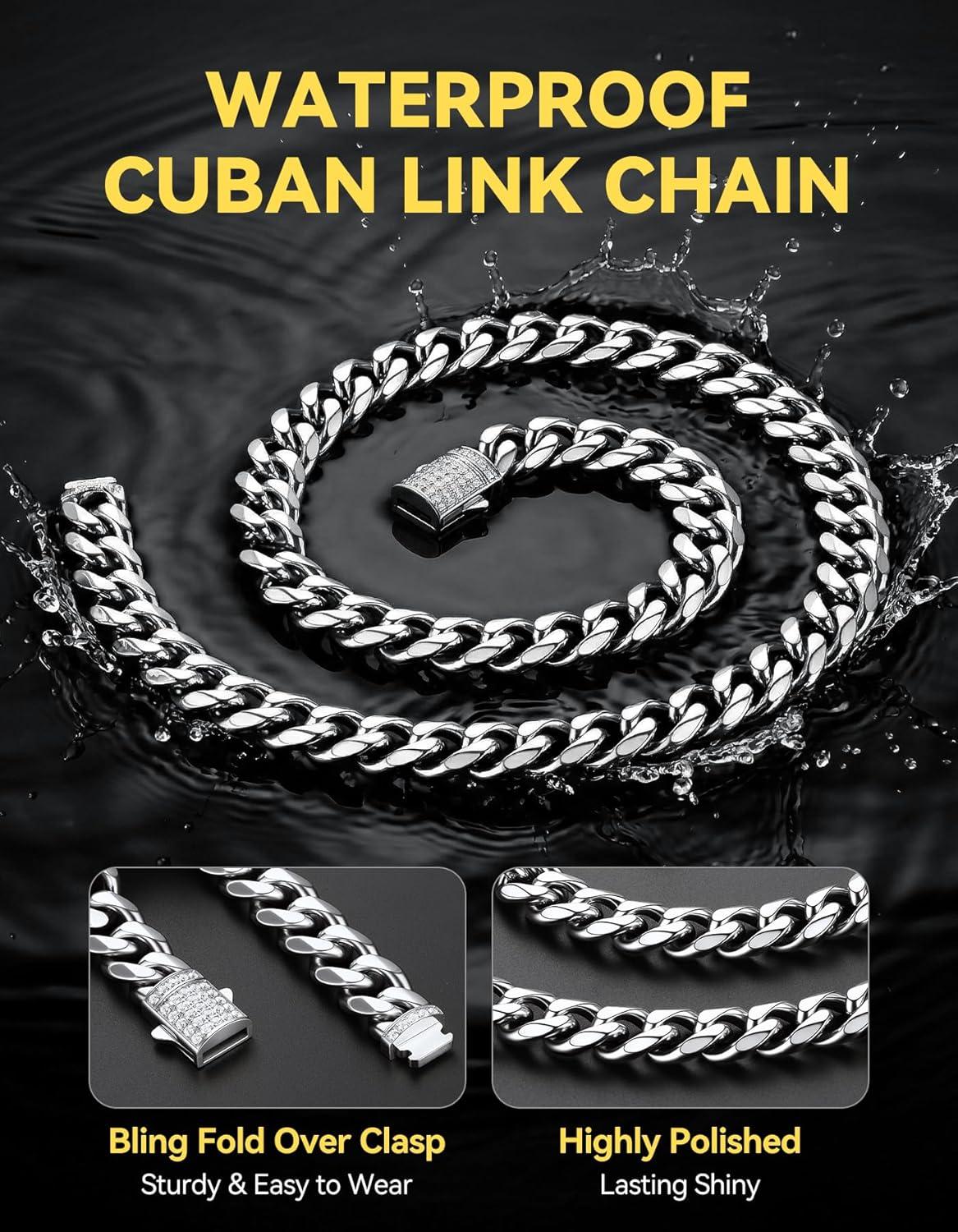 imageChainsHouse Stainless Steel Cuban Link Chain for Men Black 14K Gold Plated Cuban Chain Necklace with Iced Out Diamond Clasp 6mm9mm12mm Width1830 Send Gift Boxa 6mm widthsteel