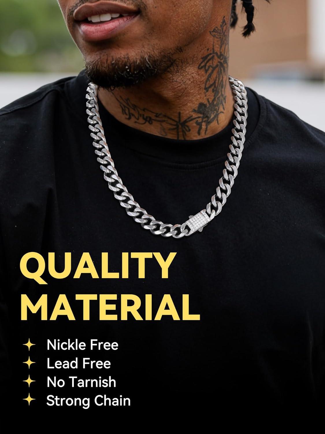 imageChainsHouse Stainless Steel Cuban Link Chain for Men Black 14K Gold Plated Cuban Chain Necklace with Iced Out Diamond Clasp 6mm9mm12mm Width1830 Send Gift Boxc 12mm widthsteel