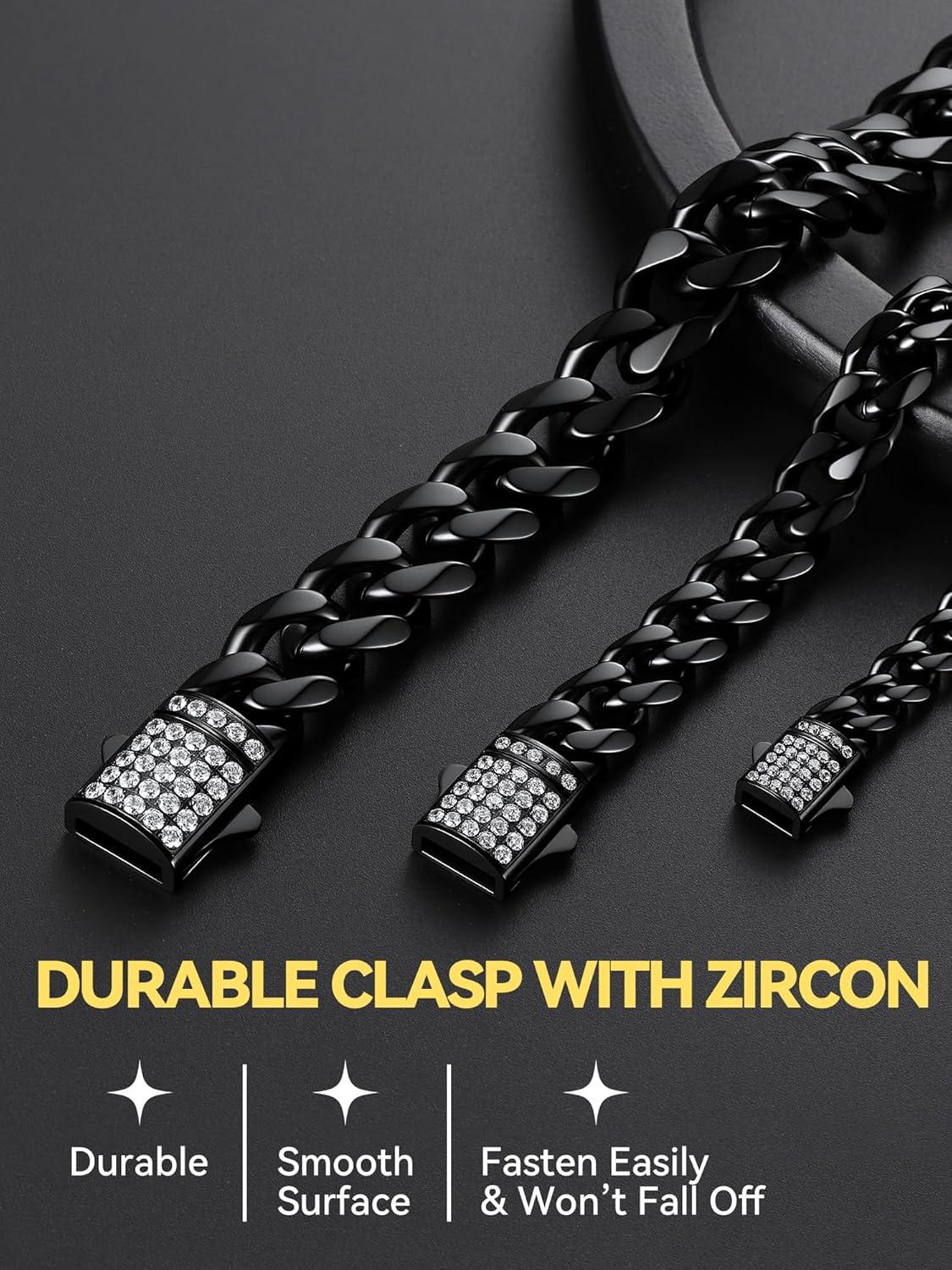 imageChainsHouse Stainless Steel Cuban Link Chain for Men Black 14K Gold Plated Cuban Chain Necklace with Iced Out Diamond Clasp 6mm9mm12mm Width1830 Send Gift Boxg6mm widthblack