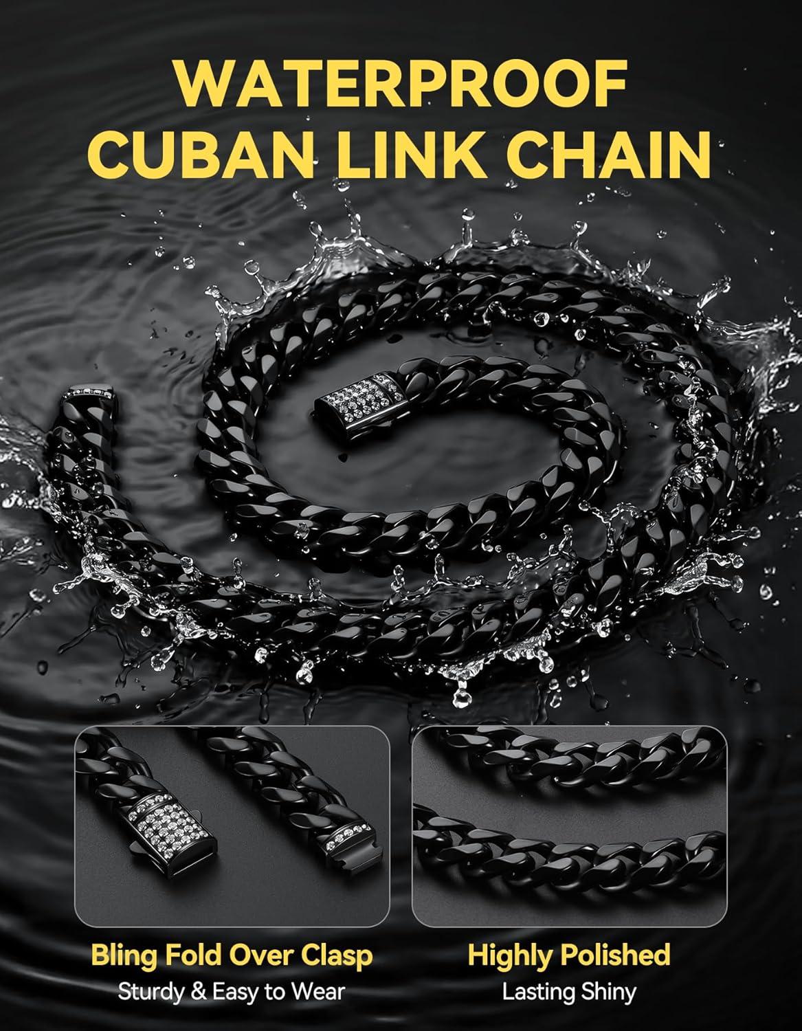 imageChainsHouse Stainless Steel Cuban Link Chain for Men Black 14K Gold Plated Cuban Chain Necklace with Iced Out Diamond Clasp 6mm9mm12mm Width1830 Send Gift Boxg6mm widthblack