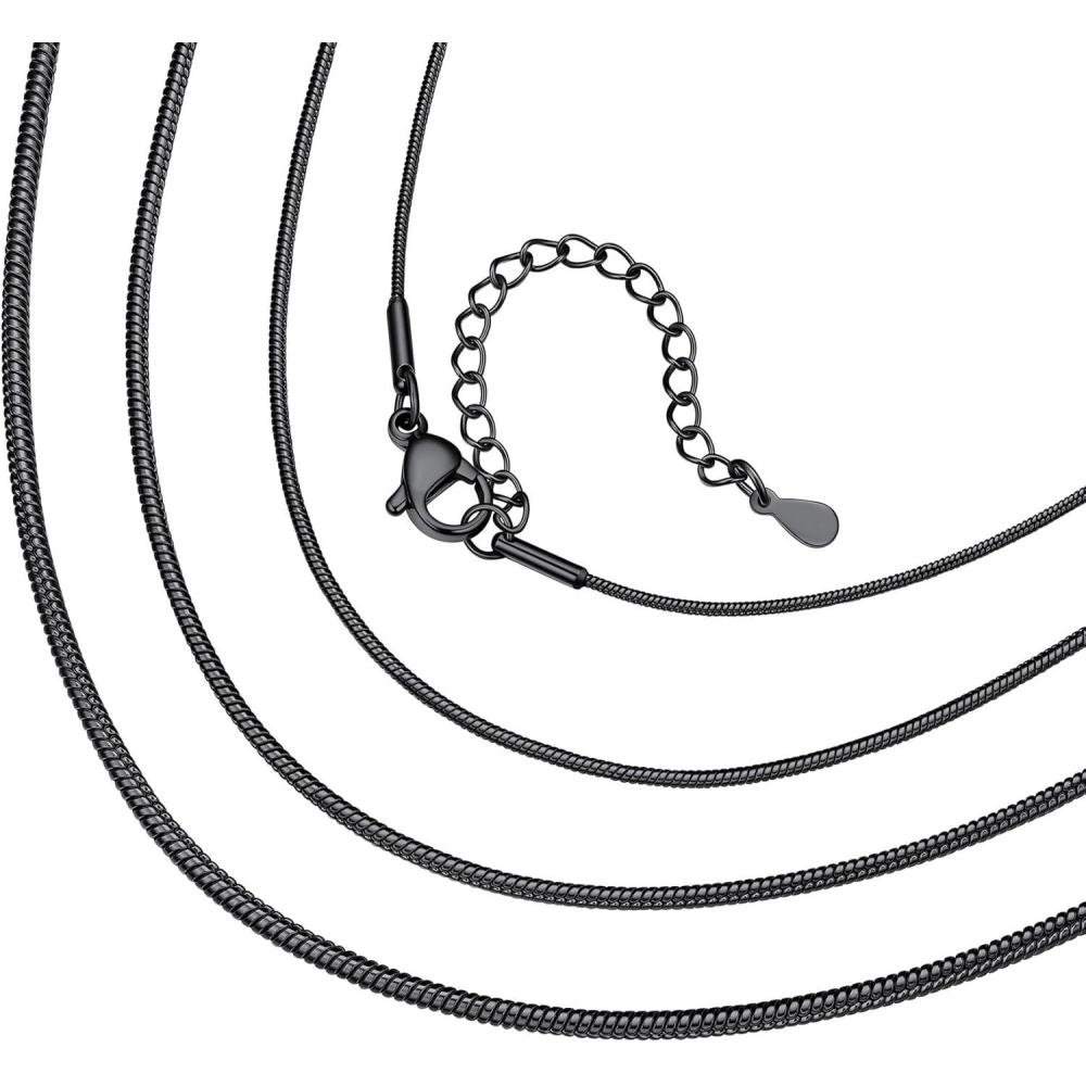 imageChainsHouse Snake Chain Necklace for Women 12mm 1430 Adjustable with 5cm Extender for Pendants Lockets Rose GoldStainless SteelBlack14K Gold Hypoallergenic Dainty Jewelry GiftM 1MMBlack