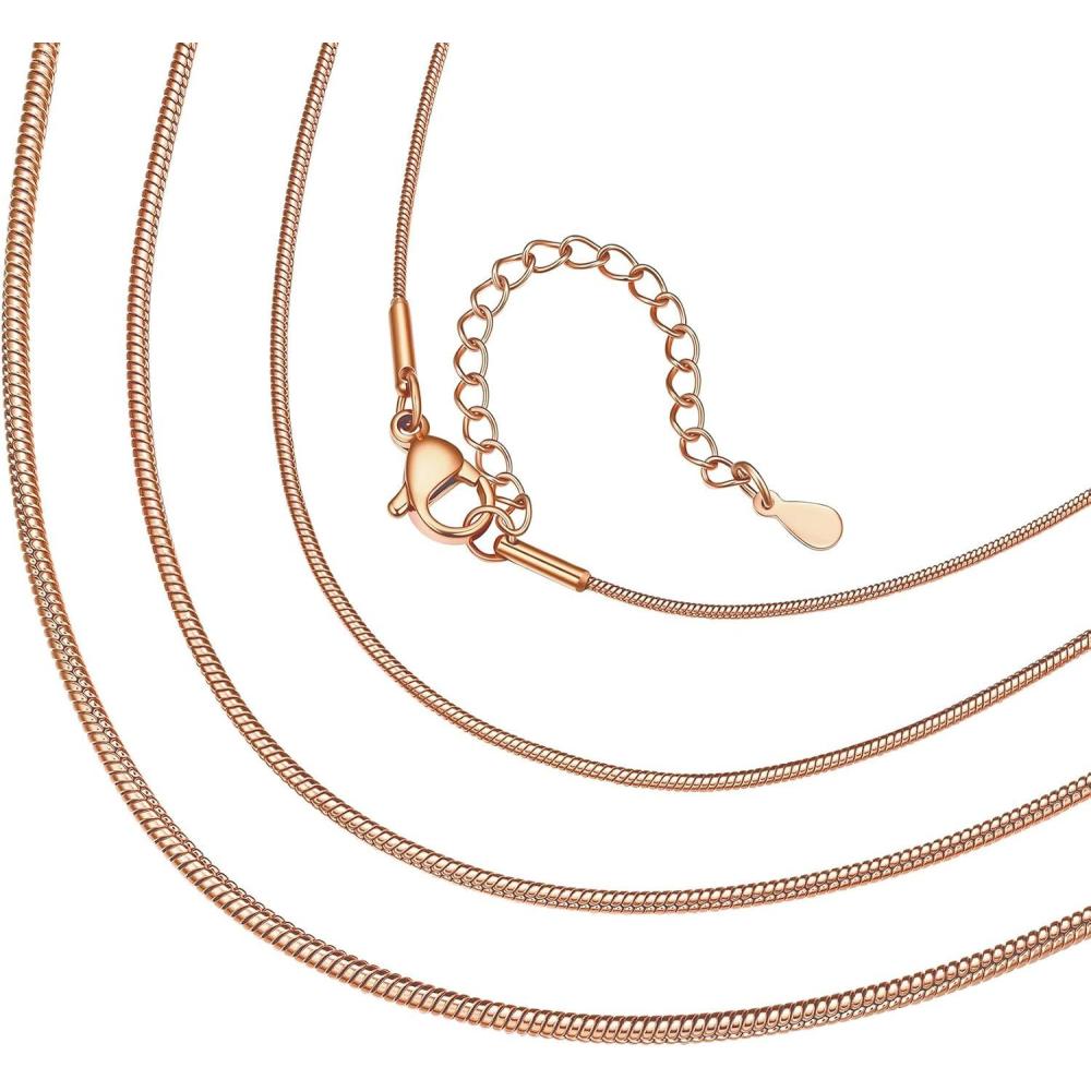 imageChainsHouse Snake Chain Necklace for Women 12mm 1430 Adjustable with 5cm Extender for Pendants Lockets Rose GoldStainless SteelBlack14K Gold Hypoallergenic Dainty Jewelry GiftC 15MMRose Gold