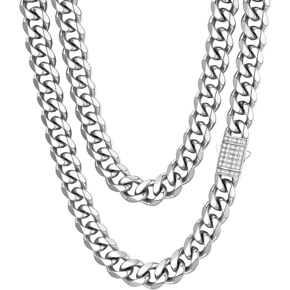 imageChainsHouse Stainless Steel Cuban Link Chain for Men Black 14K Gold Plated Cuban Chain Necklace with Iced Out Diamond Clasp 6mm9mm12mm Width1830 Send Gift Boxc 12mm widthsteel