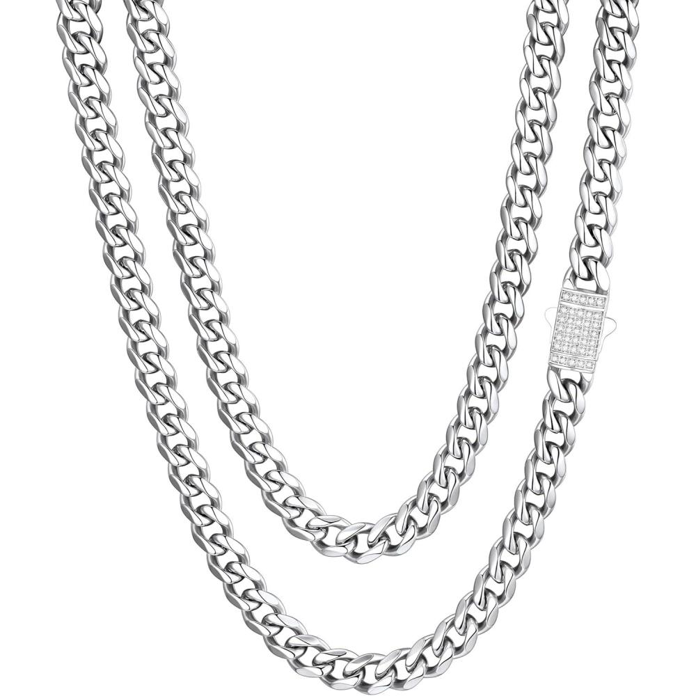 imageChainsHouse Stainless Steel Cuban Link Chain for Men Black 14K Gold Plated Cuban Chain Necklace with Iced Out Diamond Clasp 6mm9mm12mm Width1830 Send Gift Boxa 6mm widthsteel