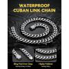 ChainsHouse Stainless Steel Cuban Link Chain for Men, Black/ 14K Gold Plated Cuban Chain Necklace with Iced Out Diamond Clasp, 6mm/9mm/12mm Width,18″-30″, Send Gift Box(a. 6mm width-steel)