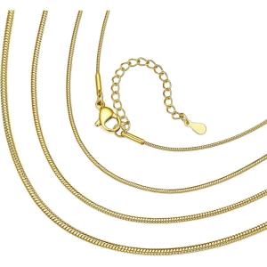 ChainsHouse Snake Chain Necklace for Women 1.2mm, 14-30″ Adjustable with 5cm Extender for Pendants Lockets, Rose Gold/Stainless Steel/Black/14K Gold Hypoallergenic Dainty Jewelry Gift(F: 1.2MM-Gold)