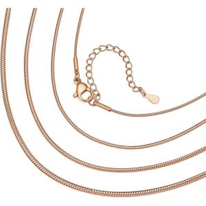 ChainsHouse Snake Chain Necklace for Women 1.2mm, 14-30″ Adjustable with 5cm Extender for Pendants Lockets, Rose Gold/Stainless Steel/Black/14K Gold Hypoallergenic Dainty Jewelry Gift(B: 1.2MM-Rose Gold)