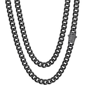 ChainsHouse Stainless Steel Cuban Link Chain for Men, Black/ 14K Gold Plated Cuban Chain Necklace with Iced Out Diamond Clasp, 6mm/9mm/12mm Width,18″-30″, Send Gift Box(g.6mm width-black)