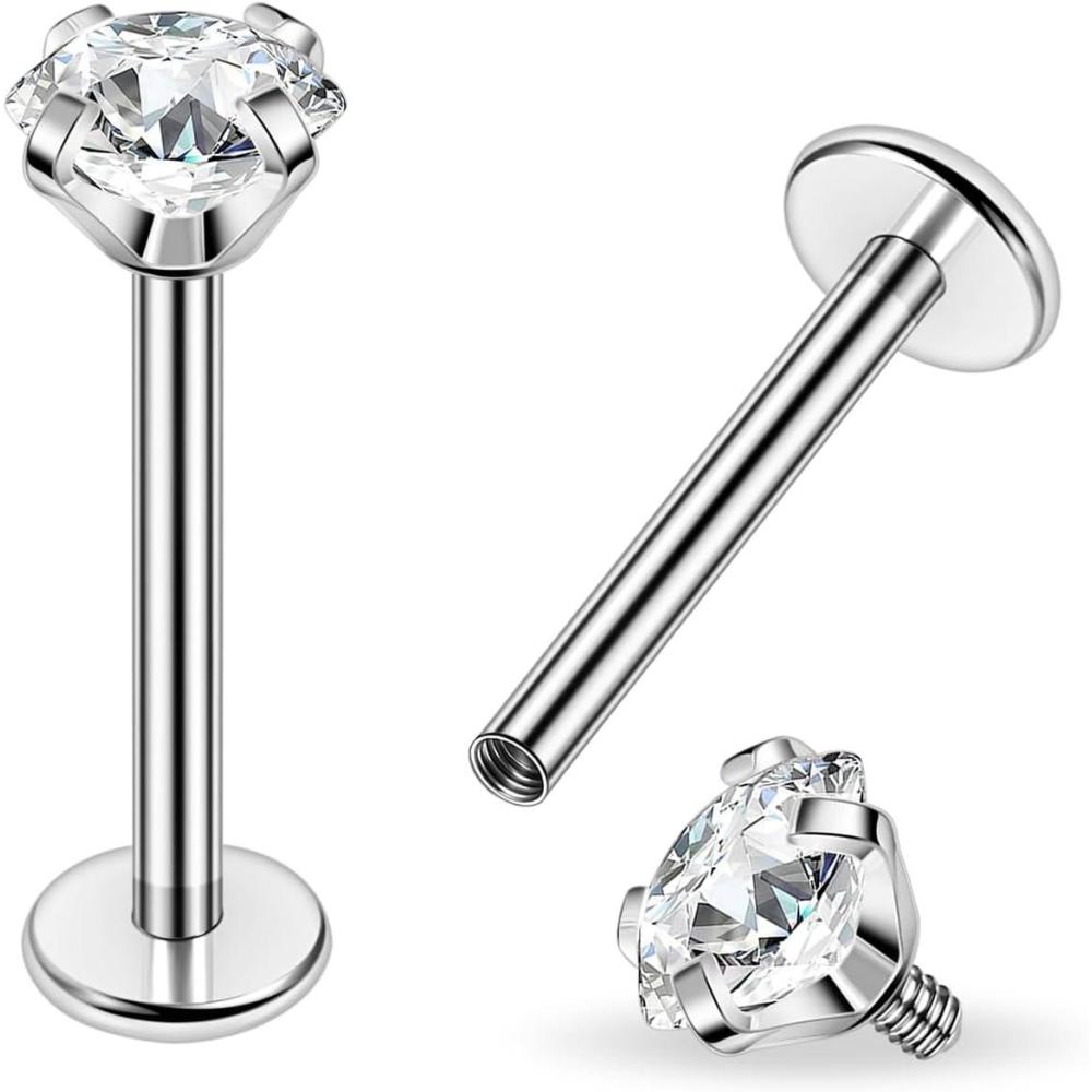 imagePunkTracker Titanium Steel 16g18g Internal Thread CZ Stud Piercing Jewelry for TragusNoseHelixConchMedusaLipDaithLabret  Helix Tragus Cartilage Earring for Women Men 2PCS16g silver 10mm bar 5mm gem