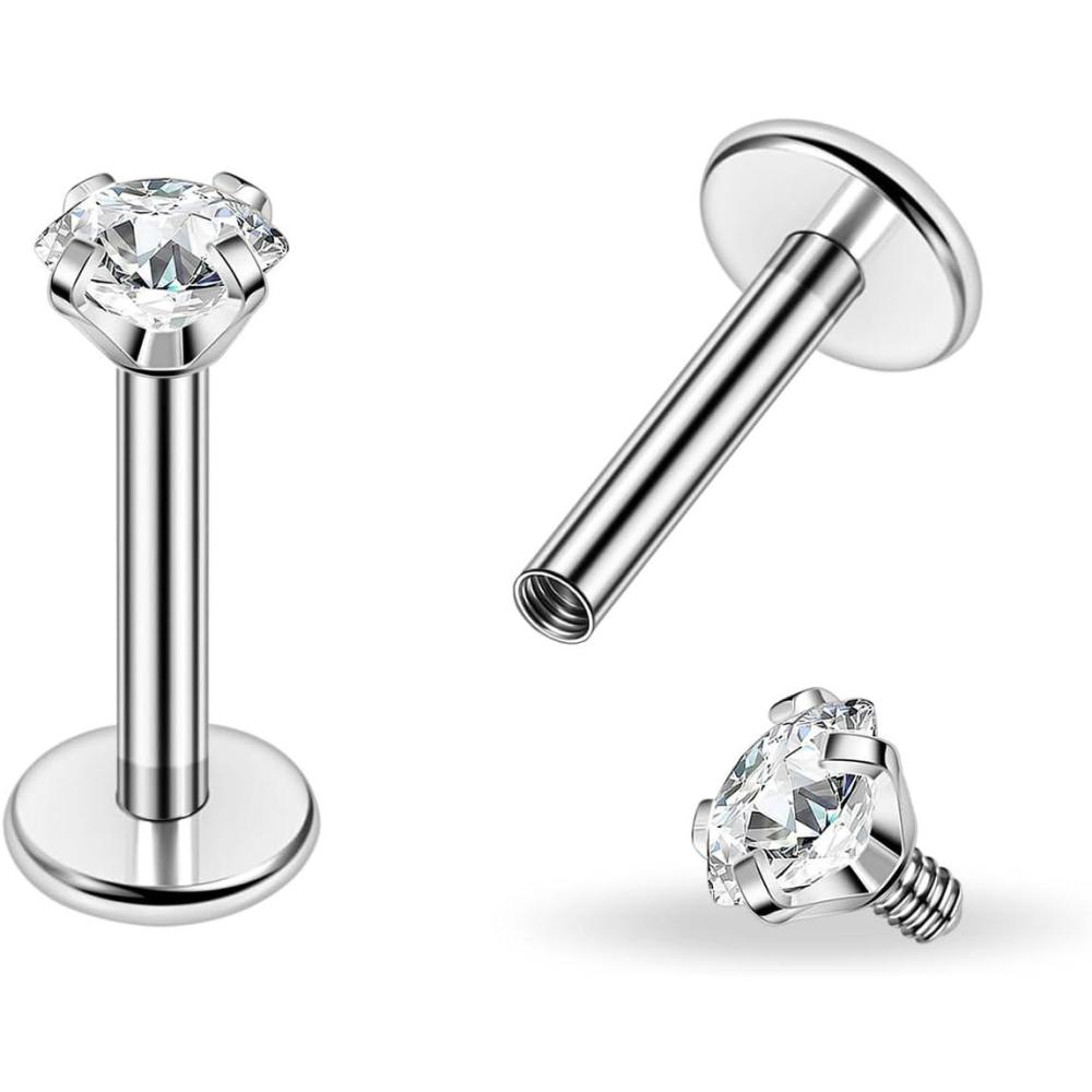 imagePunkTracker Titanium Steel 16g18g Internal Thread CZ Stud Piercing Jewelry for TragusNoseHelixConchMedusaLipDaithLabret Helix Tragus Cartilage Earring for Women Men 2PCS18g silver 6mm bar 2mm gem