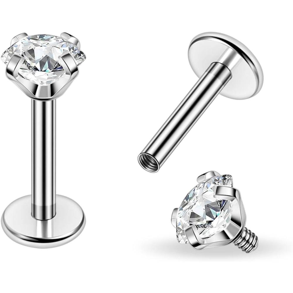 imagePunkTracker Titanium Steel 16g18g Internal Thread CZ Stud Piercing Jewelry for TragusNoseHelixConchMedusaLipDaithLabret Helix Tragus Cartilage Earring for Women Men 2PCS16g silver 6mm bar 4mm gem