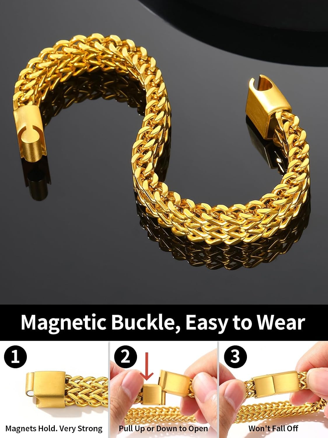 image:imageChainsHouse Bracelet for Men 316L Stainless Steel Franco Cuban Link Chain Bracelet with Sturdy Clasp 61012MM Widths 75839 Inch Lengths Gift for Husband or Dad18 12mmGold PlatedCustom