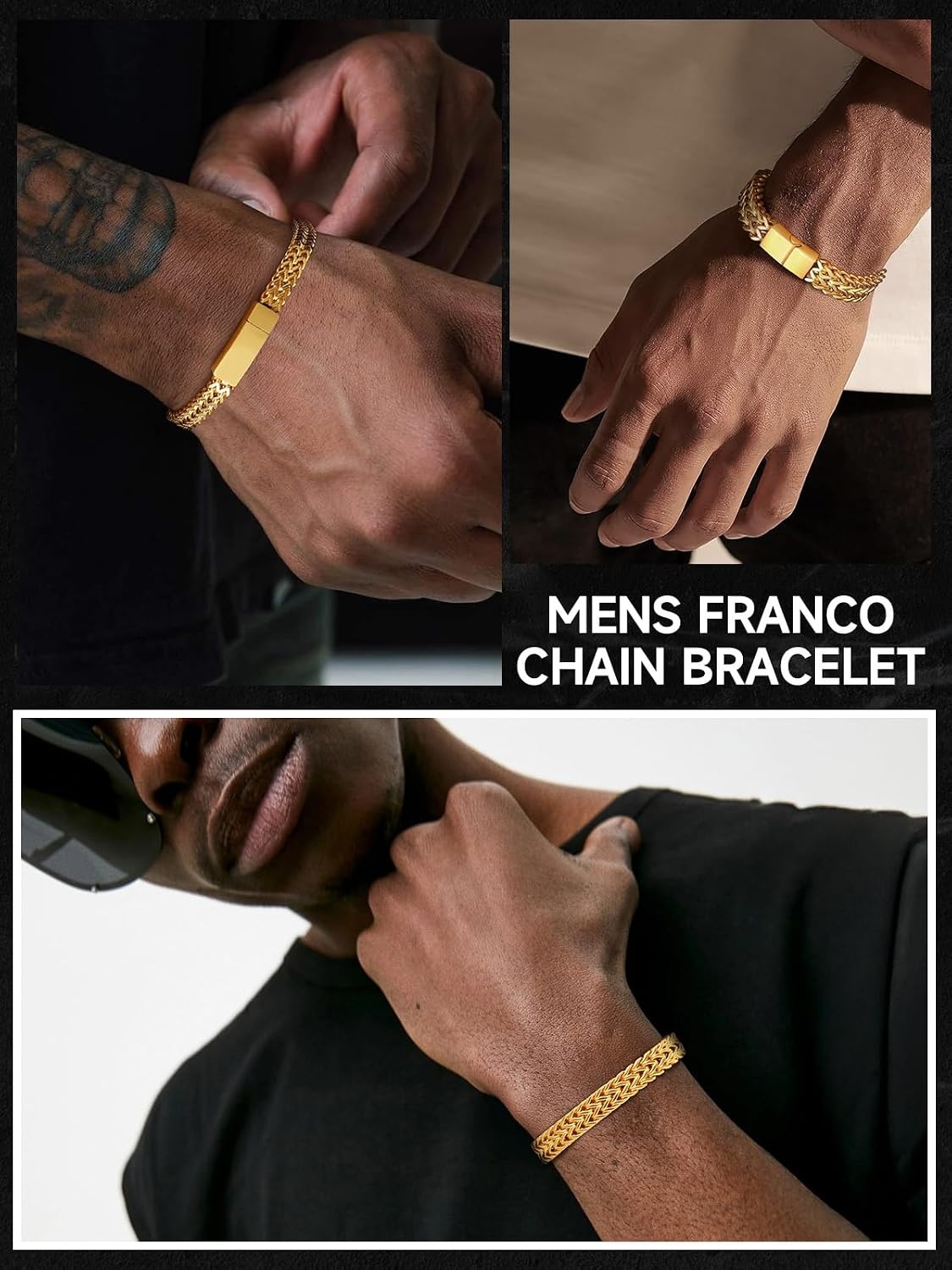 image:imageChainsHouse Bracelet for Men 316L Stainless Steel Franco Cuban Link Chain Bracelet with Sturdy Clasp 61012MM Widths 75839 Inch Lengths Gift for Husband or Dad18 12mmGold PlatedCustom