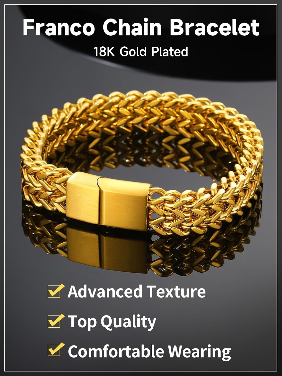image:imageChainsHouse Bracelet for Men 316L Stainless Steel Franco Cuban Link Chain Bracelet with Sturdy Clasp 61012MM Widths 75839 Inch Lengths Gift for Husband or Dad18 12mmGold PlatedCustom