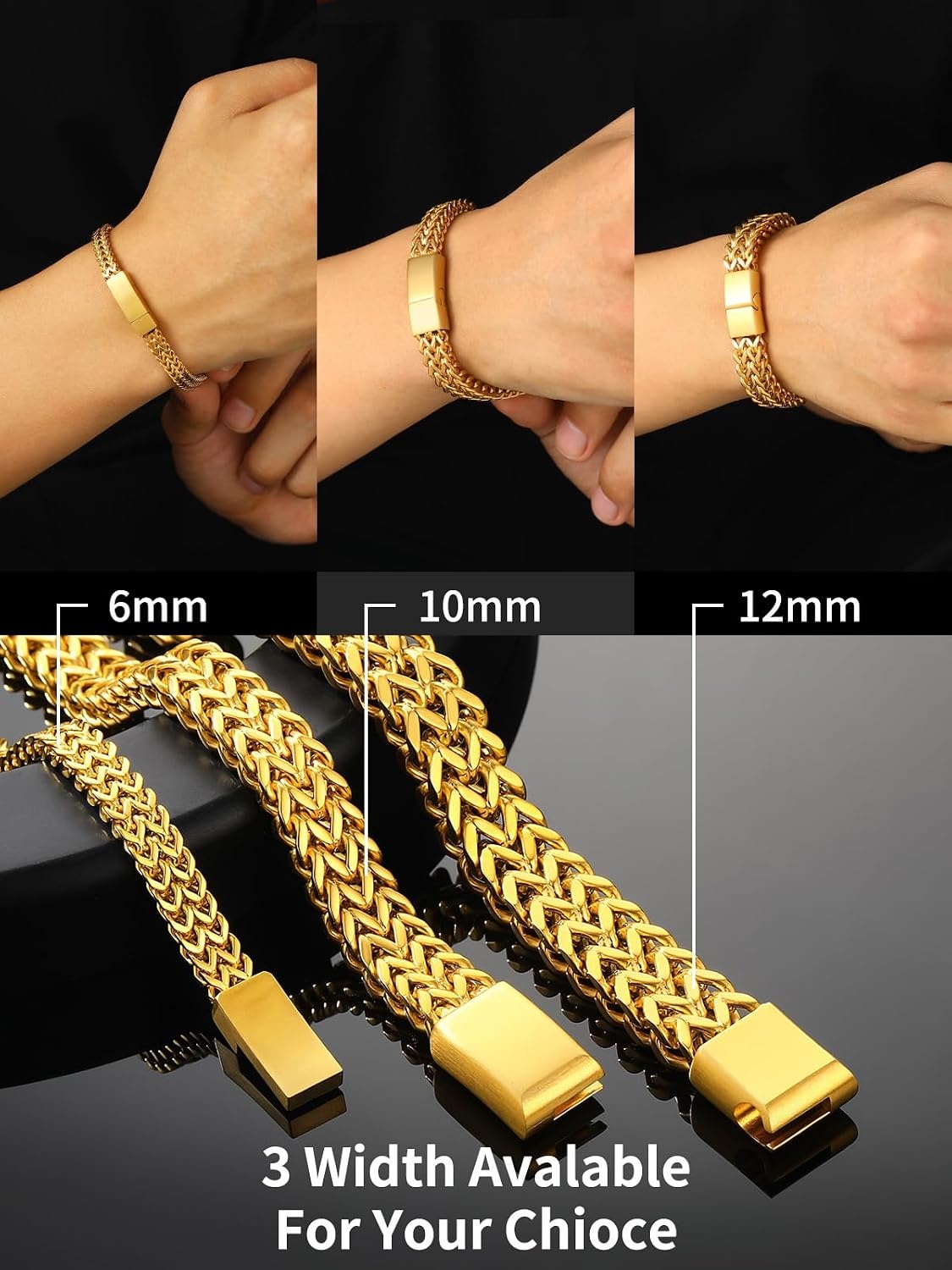 image:imageChainsHouse Bracelet for Men 316L Stainless Steel Franco Cuban Link Chain Bracelet with Sturdy Clasp 61012MM Widths 75839 Inch Lengths Gift for Husband or Dad18 12mmGold PlatedCustom
