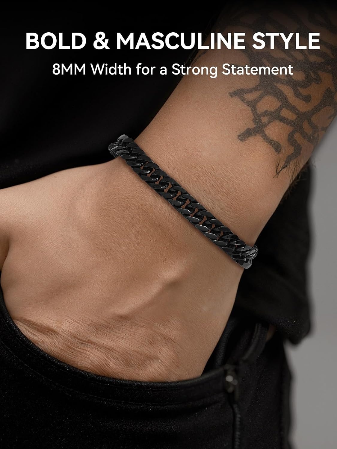 image:imageChainsHouse Cuban Link Chain Bracelet Anniversary Birthday Valentines Fathers Day Stainless SteelBlack Bracelet Men To My Man Love Husband Dad Chain Bracelet for Men Him Jewelry Gifts02Always RememberBlack