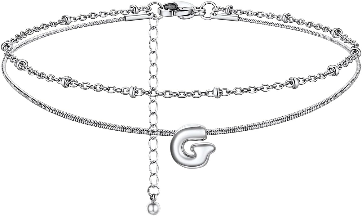 image:imageChainsHouse Initial Ankle Bracelets for Women Waterproof 14K Gold Plated Layered Initial Anklets Non Tarnish Adjustable Stainless Steel Womens Ankle Summer Beach Foot JewelryStainless Steel