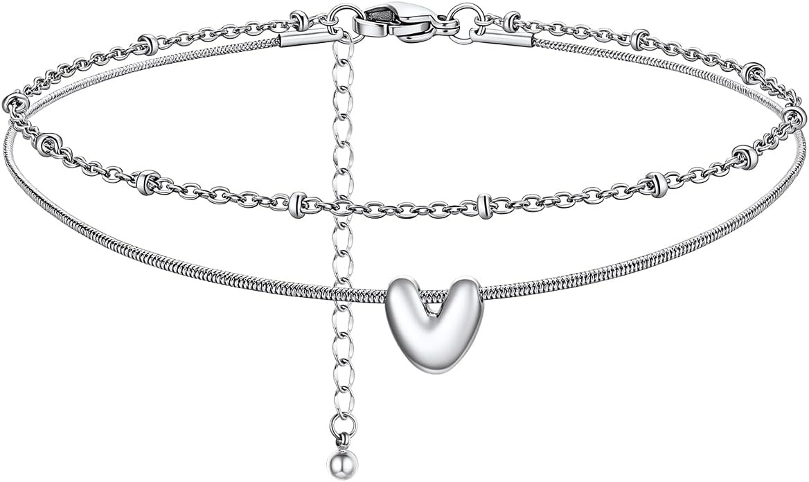 image:imageChainsHouse Initial Ankle Bracelets for Women Waterproof 14K Gold Plated Layered Initial Anklets Non Tarnish Adjustable Stainless Steel Womens Ankle Summer Beach Foot JewelryStainless Steel