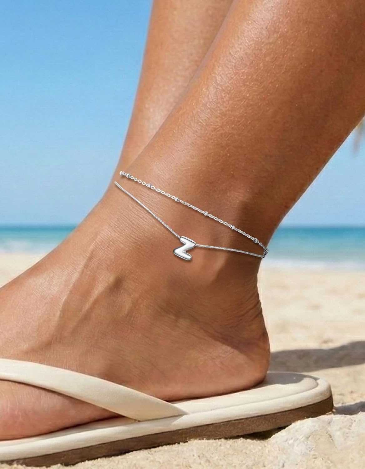 image:imageChainsHouse Initial Ankle Bracelets for Women Waterproof 14K Gold Plated Layered Initial Anklets Non Tarnish Adjustable Stainless Steel Womens Ankle Summer Beach Foot JewelryStainless Steel