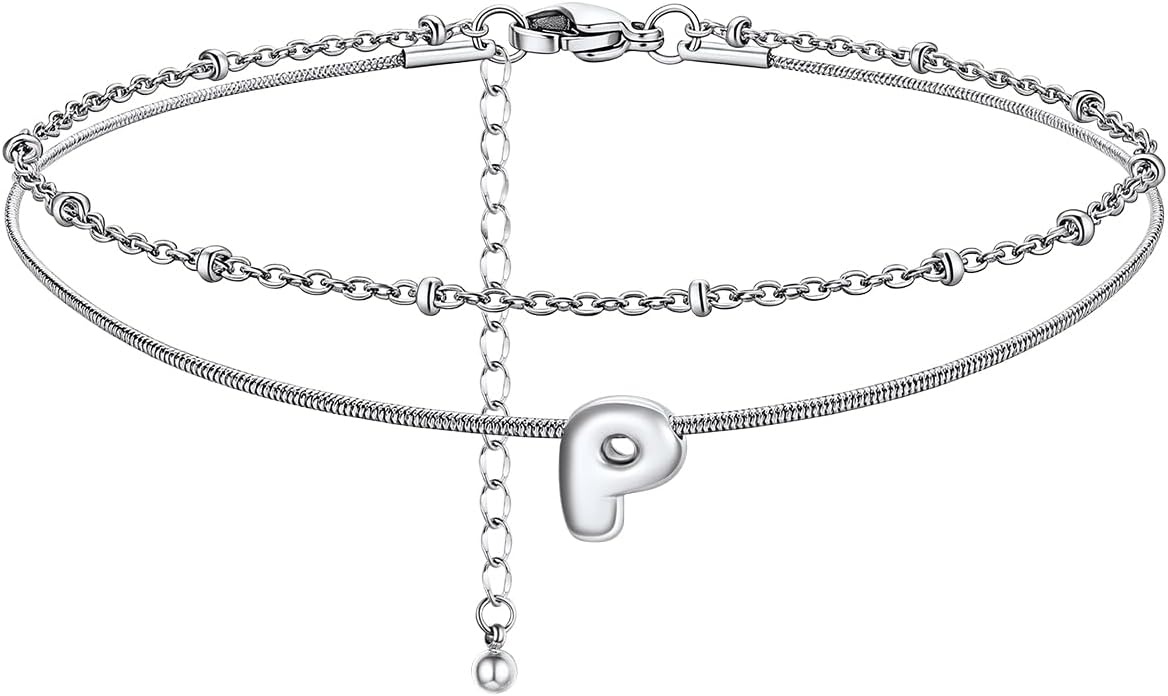 image:imageChainsHouse Initial Ankle Bracelets for Women Waterproof 14K Gold Plated Layered Initial Anklets Non Tarnish Adjustable Stainless Steel Womens Ankle Summer Beach Foot JewelryStainless Steel
