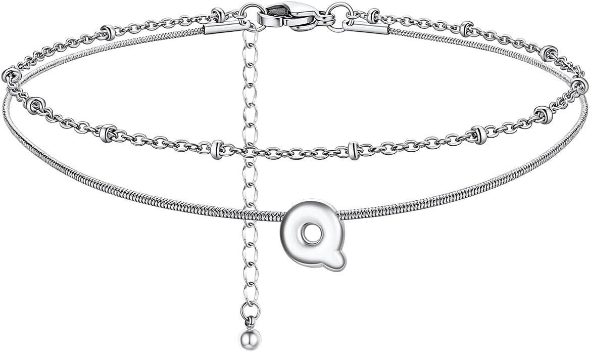 image:imageChainsHouse Initial Ankle Bracelets for Women Waterproof 14K Gold Plated Layered Initial Anklets Non Tarnish Adjustable Stainless Steel Womens Ankle Summer Beach Foot JewelryStainless Steel