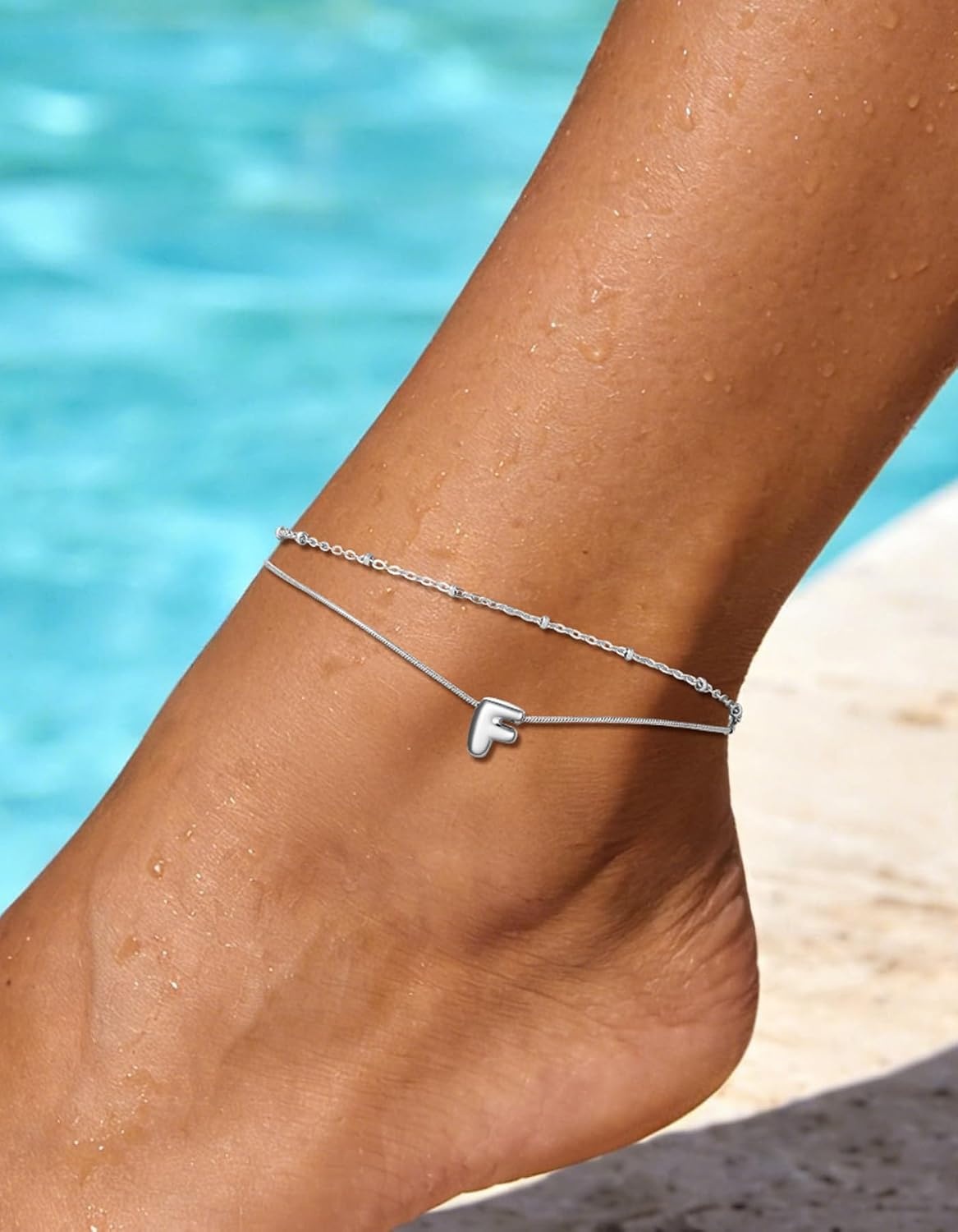 image:imageChainsHouse Initial Ankle Bracelets for Women Waterproof 14K Gold Plated Layered Initial Anklets Non Tarnish Adjustable Stainless Steel Womens Ankle Summer Beach Foot JewelryStainless Steel