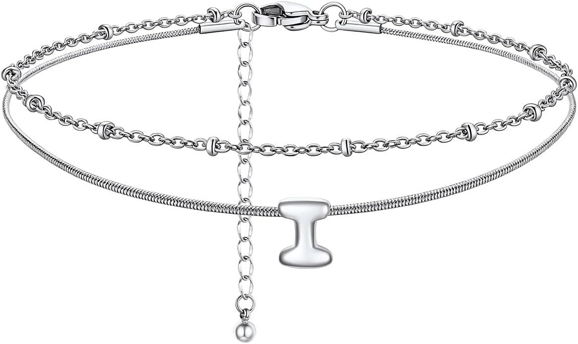 image:imageChainsHouse Initial Ankle Bracelets for Women Waterproof 14K Gold Plated Layered Initial Anklets Non Tarnish Adjustable Stainless Steel Womens Ankle Summer Beach Foot JewelryStainless Steel