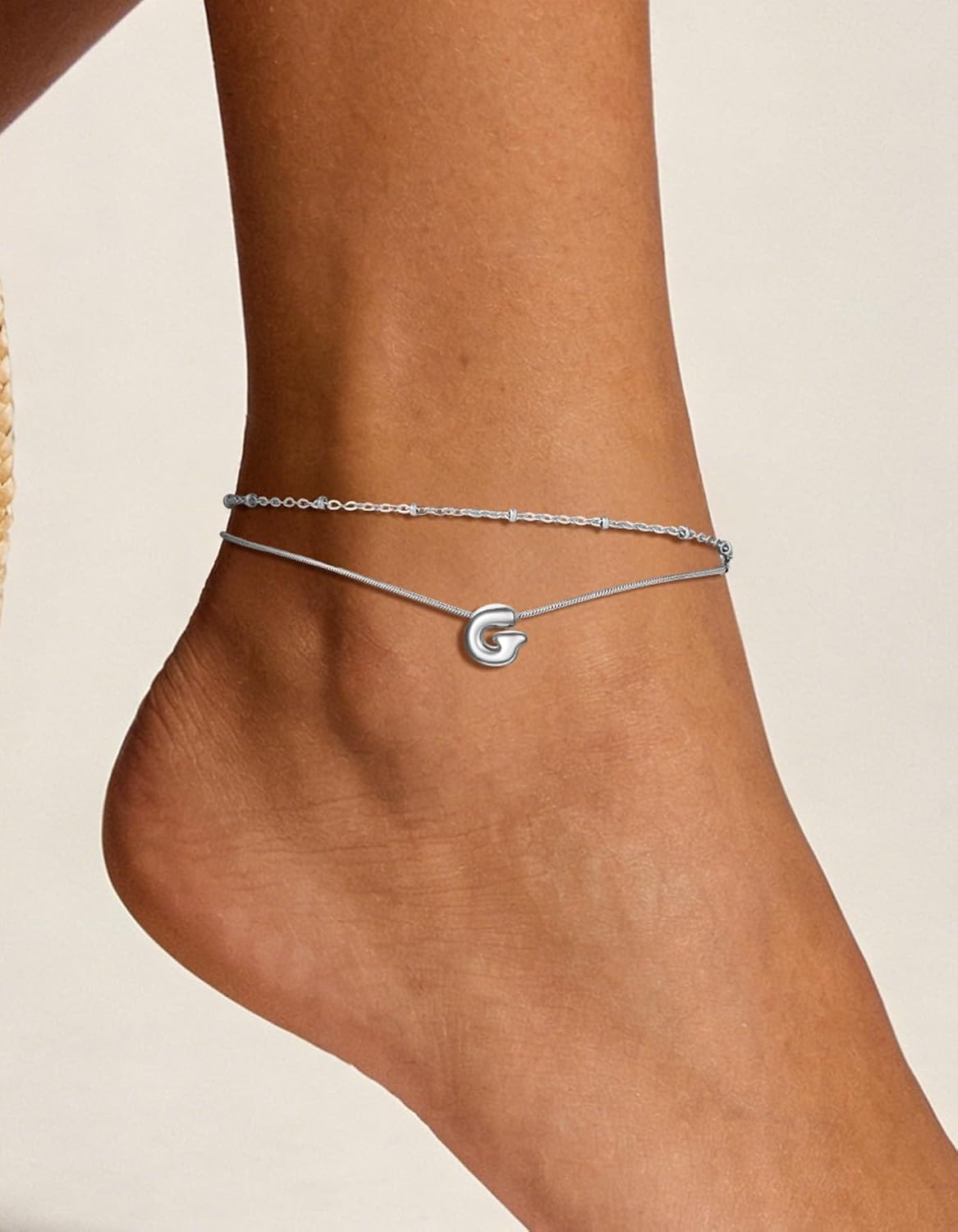 image:imageChainsHouse Initial Ankle Bracelets for Women Waterproof 14K Gold Plated Layered Initial Anklets Non Tarnish Adjustable Stainless Steel Womens Ankle Summer Beach Foot JewelryStainless Steel