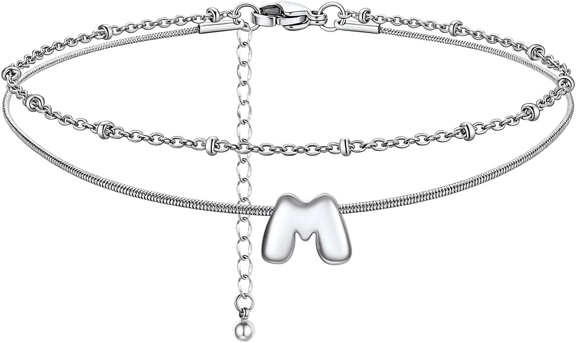 image:imageChainsHouse Initial Ankle Bracelets for Women Waterproof 14K Gold Plated Layered Initial Anklets Non Tarnish Adjustable Stainless Steel Womens Ankle Summer Beach Foot JewelryStainless Steel