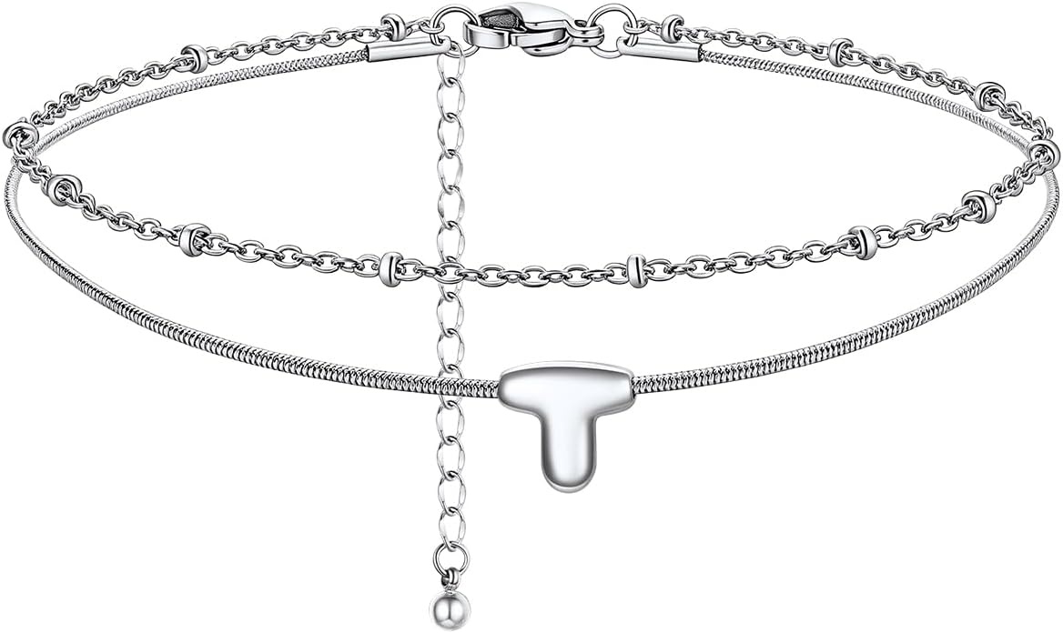 image:imageChainsHouse Initial Ankle Bracelets for Women Waterproof 14K Gold Plated Layered Initial Anklets Non Tarnish Adjustable Stainless Steel Womens Ankle Summer Beach Foot JewelryStainless Steel