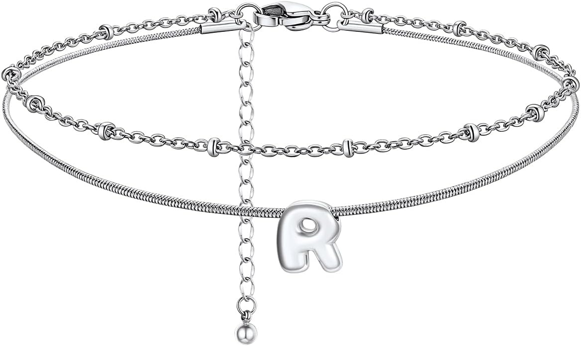image:imageChainsHouse Initial Ankle Bracelets for Women Waterproof 14K Gold Plated Layered Initial Anklets Non Tarnish Adjustable Stainless Steel Womens Ankle Summer Beach Foot JewelryStainless Steel