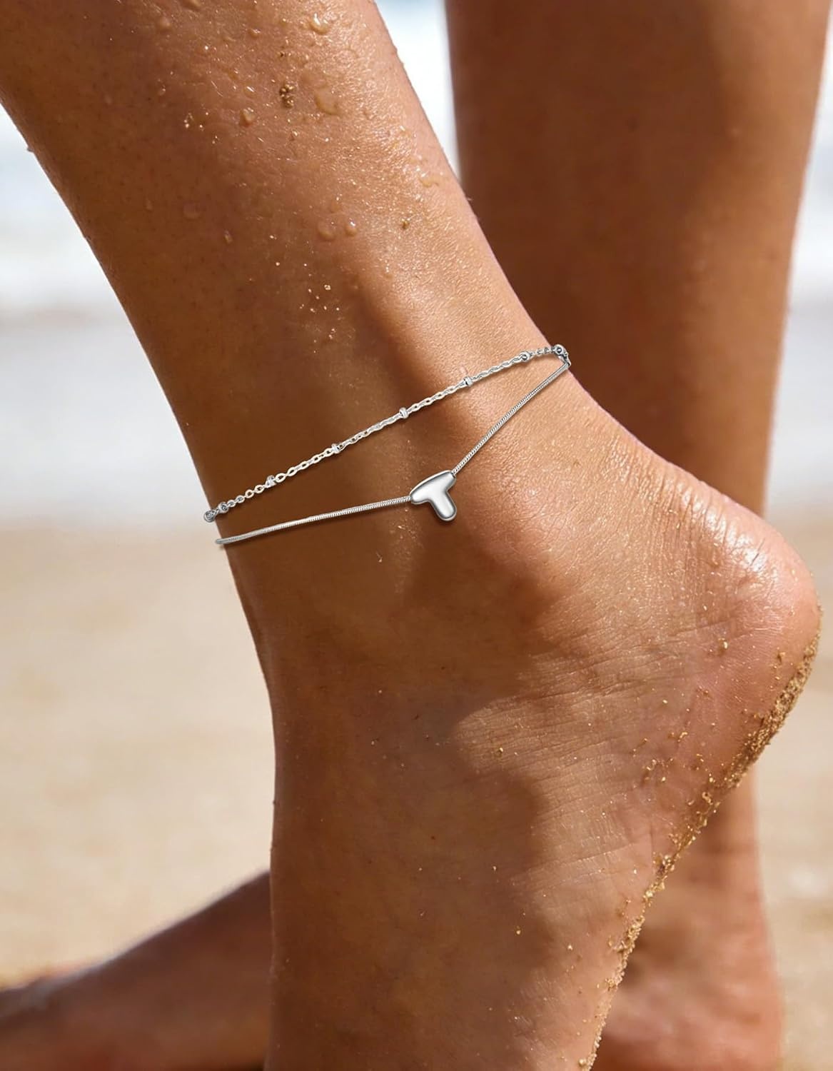 image:imageChainsHouse Initial Ankle Bracelets for Women Waterproof 14K Gold Plated Layered Initial Anklets Non Tarnish Adjustable Stainless Steel Womens Ankle Summer Beach Foot JewelryStainless Steel