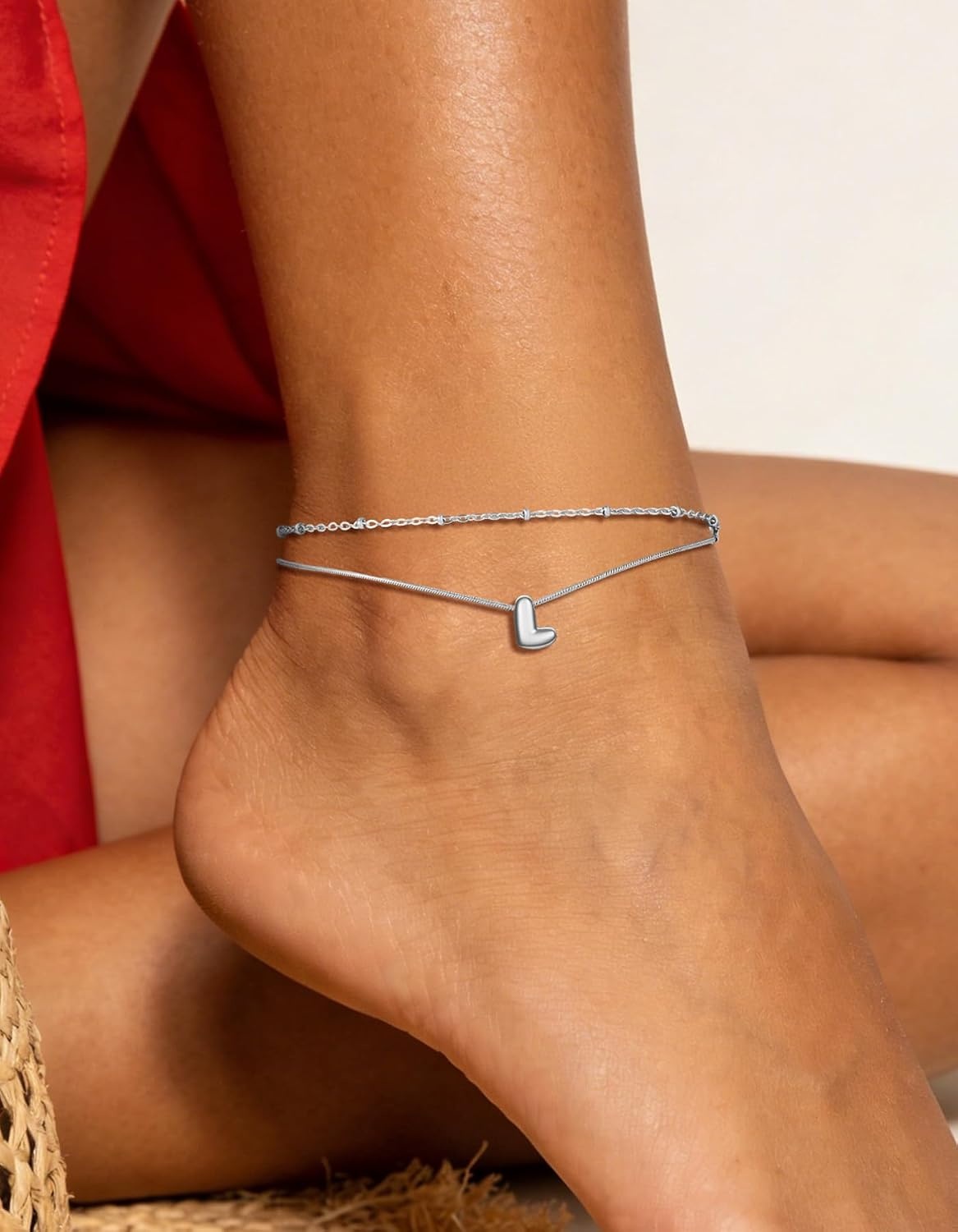 image:imageChainsHouse Initial Ankle Bracelets for Women Waterproof 14K Gold Plated Layered Initial Anklets Non Tarnish Adjustable Stainless Steel Womens Ankle Summer Beach Foot JewelryStainless Steel
