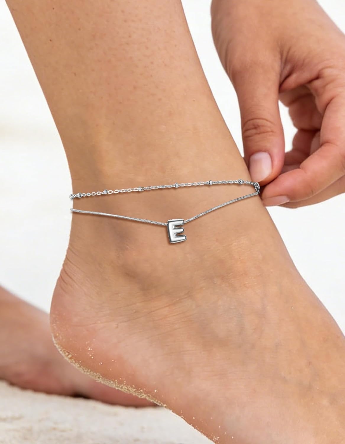 image:imageChainsHouse Initial Ankle Bracelets for Women Waterproof 14K Gold Plated Layered Initial Anklets Non Tarnish Adjustable Stainless Steel Womens Ankle Summer Beach Foot JewelryStainless Steel