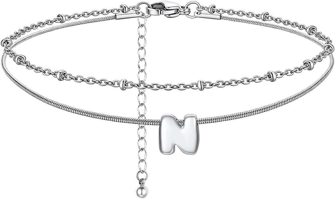 image:imageChainsHouse Initial Ankle Bracelets for Women Waterproof 14K Gold Plated Layered Initial Anklets Non Tarnish Adjustable Stainless Steel Womens Ankle Summer Beach Foot JewelryStainless Steel
