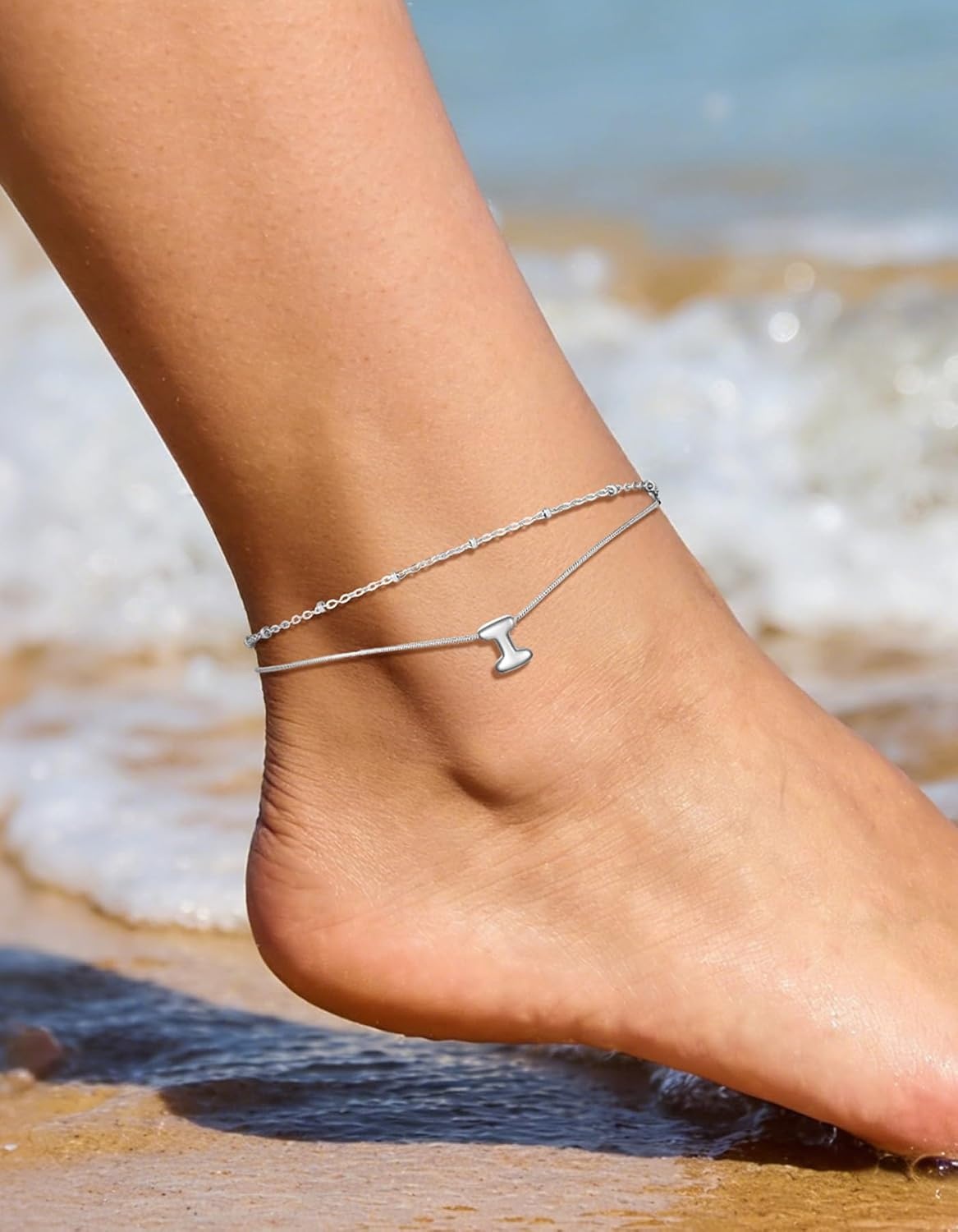 image:imageChainsHouse Initial Ankle Bracelets for Women Waterproof 14K Gold Plated Layered Initial Anklets Non Tarnish Adjustable Stainless Steel Womens Ankle Summer Beach Foot JewelryStainless Steel